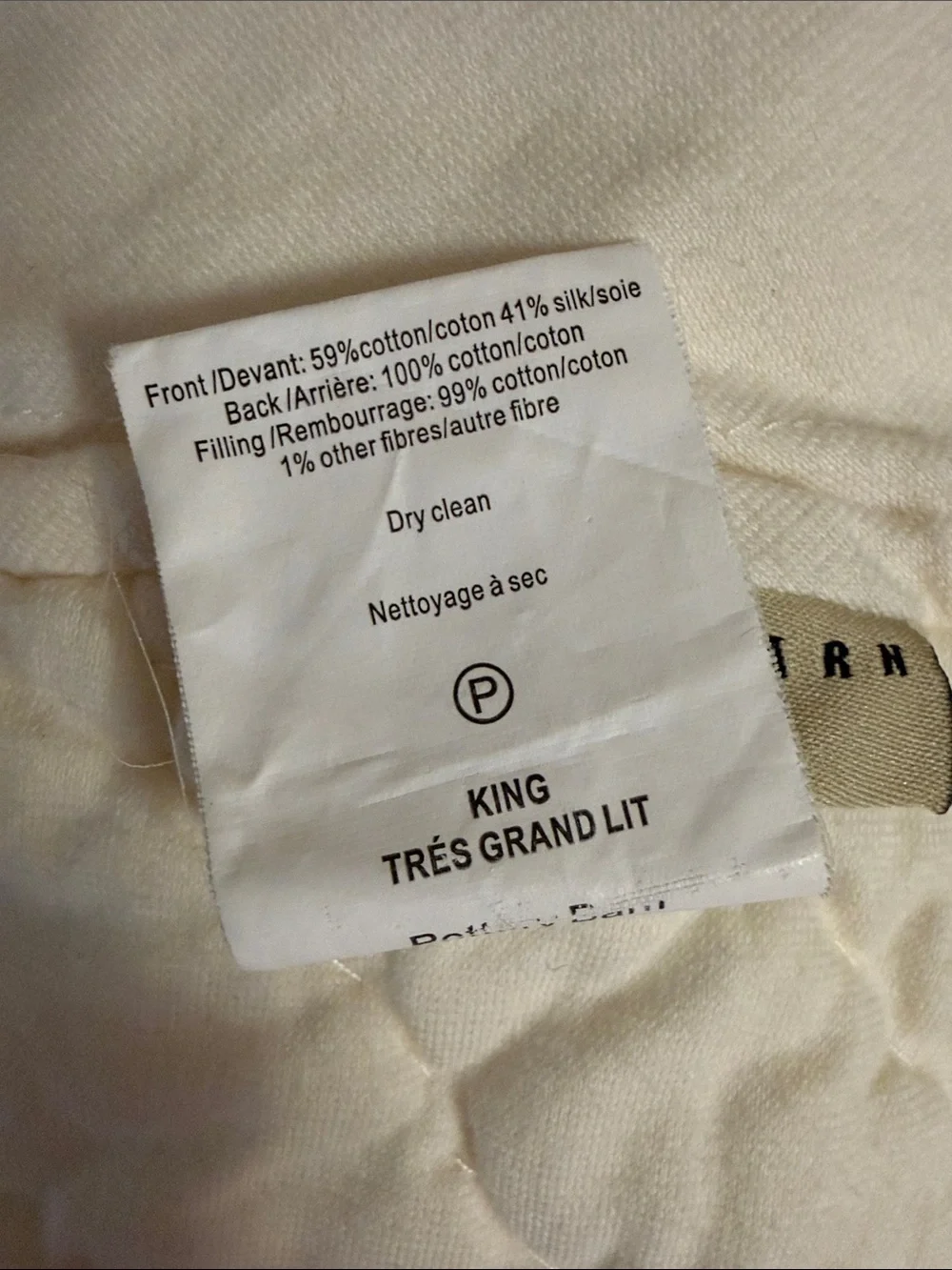 Pottery Barn King Size Ivory Quilt and Euro Sham Set